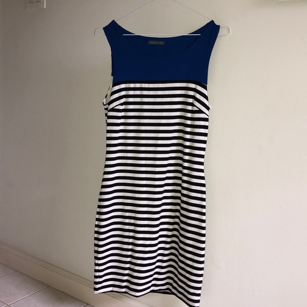 Navy White and Black Striped Dress